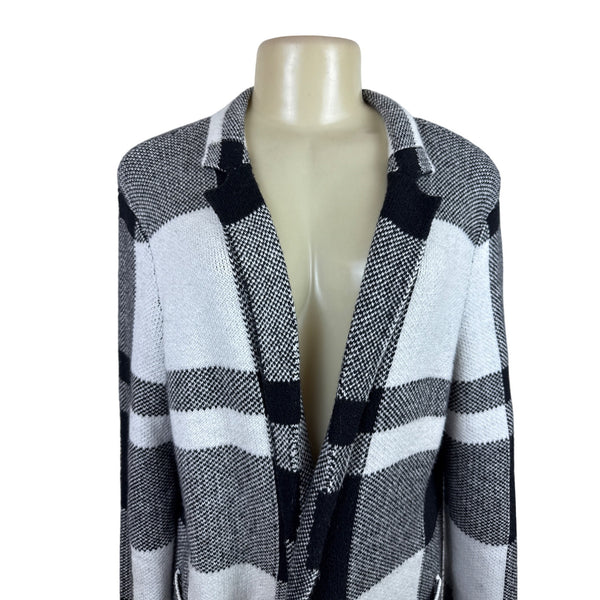 Talbots Women's Black & White Knit Plaid Open Front Cardigan Size LP