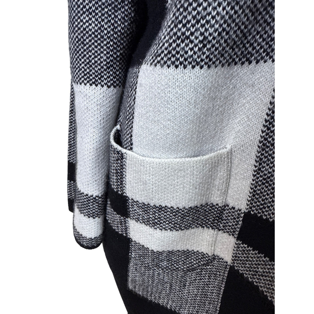 Talbots Women's Black & White Knit Plaid Open Front Cardigan Size LP