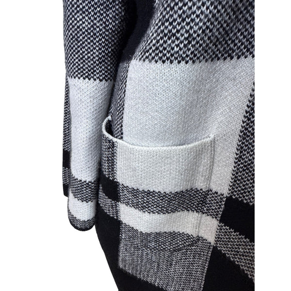 Talbots Women's Black & White Knit Plaid Open Front Cardigan Size LP