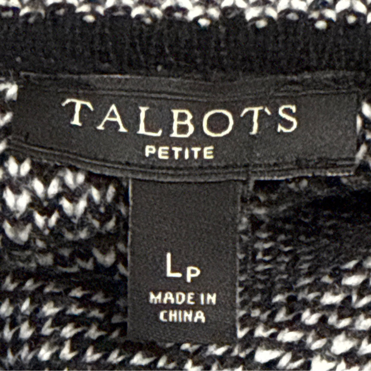 Talbots Women's Black & White Knit Plaid Open Front Cardigan Size LP