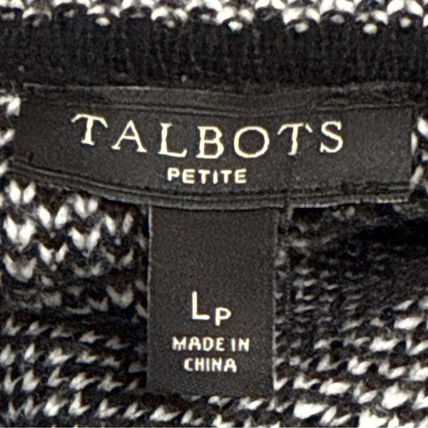 Talbots Women's Black & White Knit Plaid Open Front Cardigan Size LP