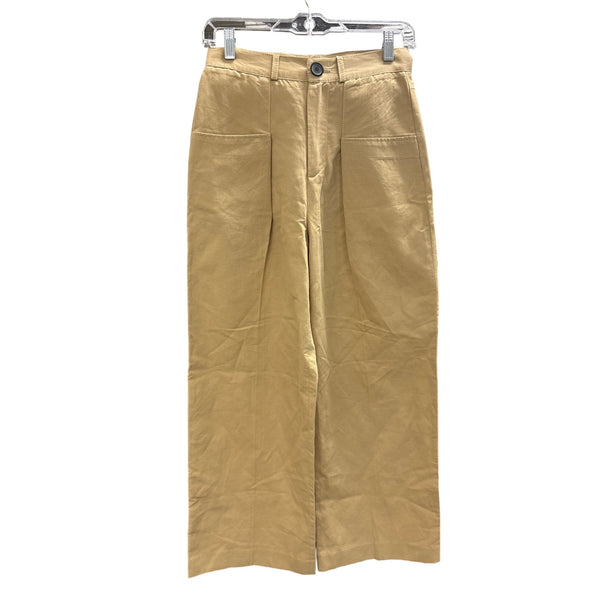Zara Woman Khaki Cotton Wide-Leg Pants Tan XS High Rise Made In Morocco