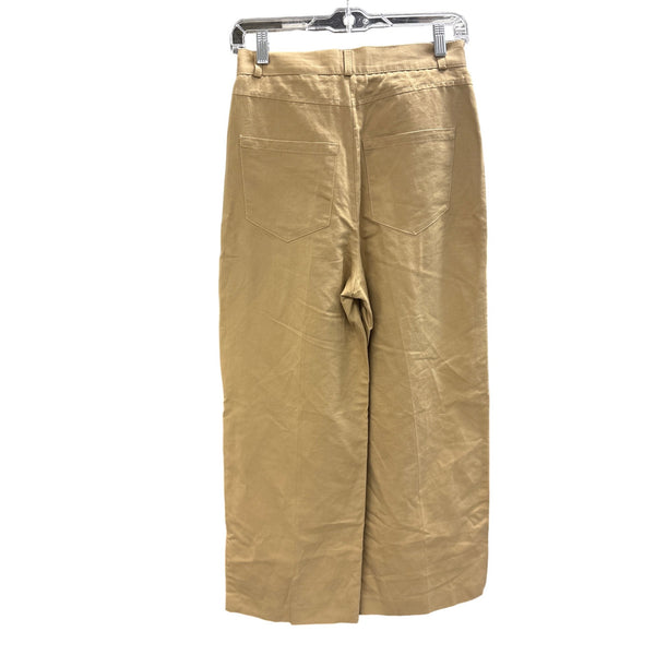 Zara Woman Khaki Cotton Wide-Leg Pants Tan XS High Rise Made In Morocco