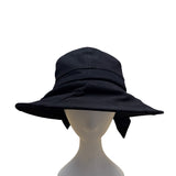 John Callanan Black Cotton Wide Brim Bucket Hat With Bow & Logo Detail For Women