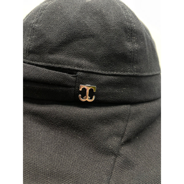 John Callanan  Black Cotton Wide Brim Bucket Hat With Bow & Logo Detail For Women