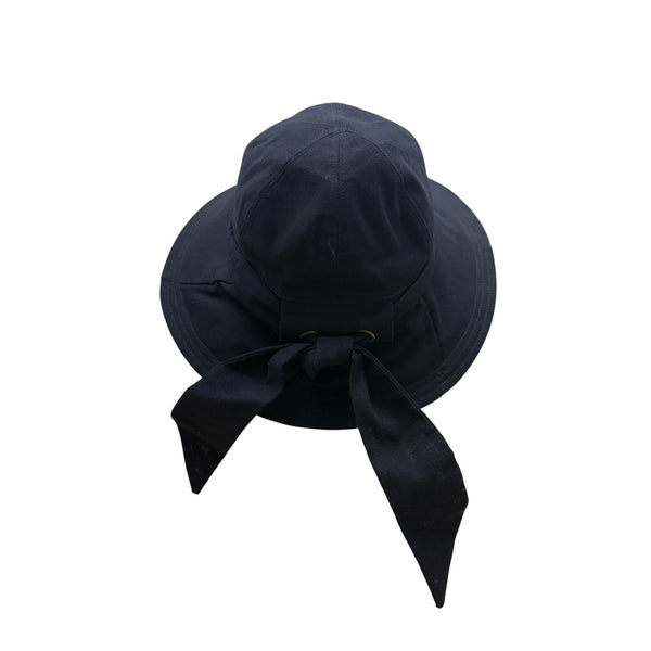 John Callanan Black Cotton Wide Brim Bucket Hat With Bow & Logo Detail For Women