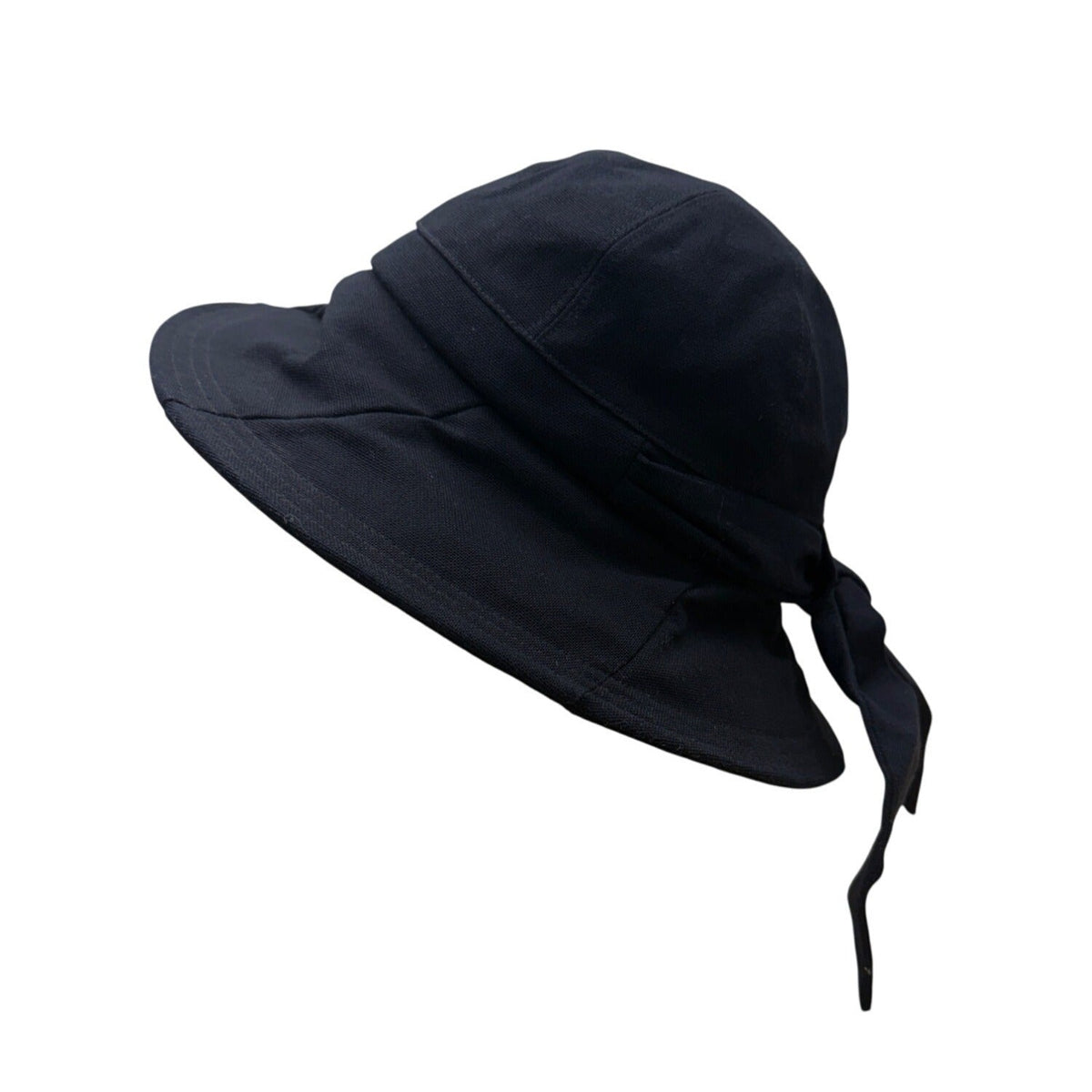 John Callanan Black Cotton Wide Brim Bucket Hat With Bow & Logo Detail For Women
