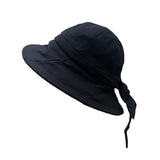 John Callanan Black Cotton Wide Brim Bucket Hat With Bow & Logo Detail For Women