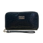 O.P.I Black Faux Croc Embossed Patented Leather Zip-Around Wristlet Clutch Sz M