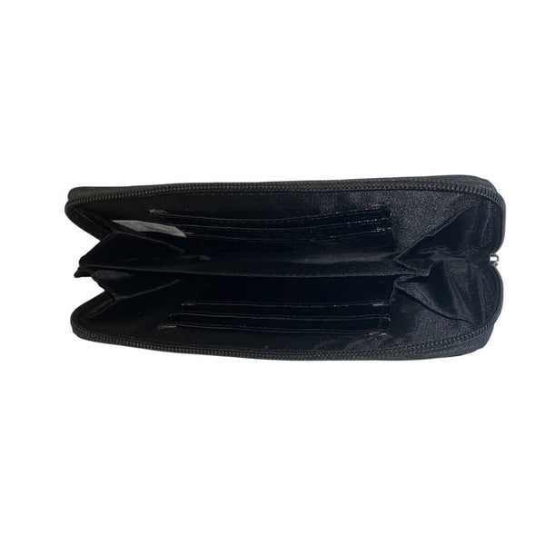 O.P.I Black Faux Croc Embossed Patented Leather Zip-Around Wristlet Clutch Sz M