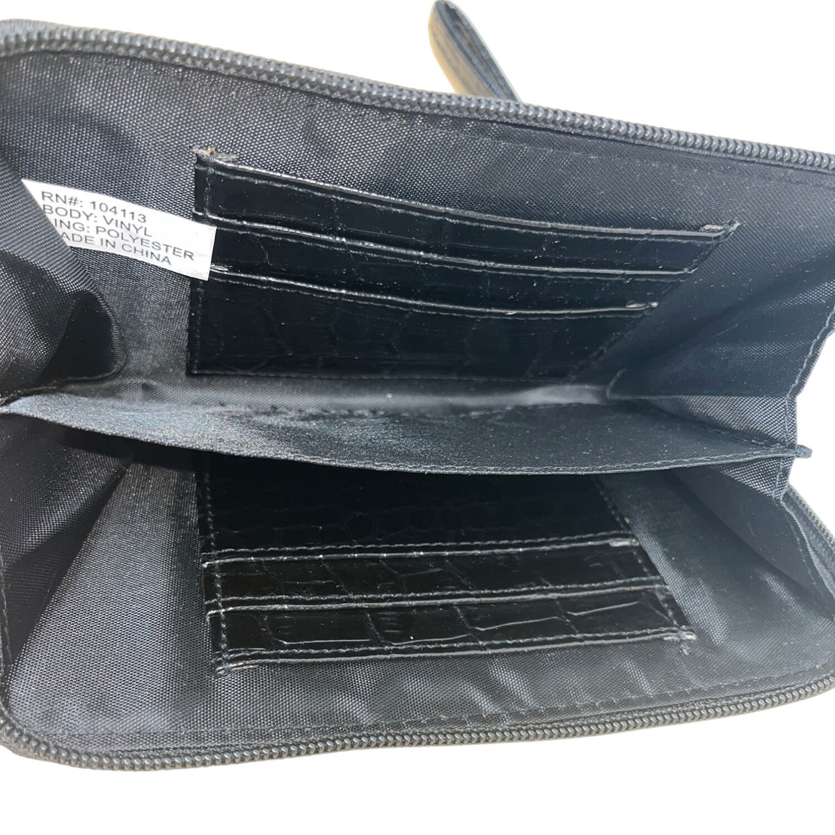 O.P.I Black Faux Croc Embossed Patented Leather Zip-Around Wristlet Clutch Sz M