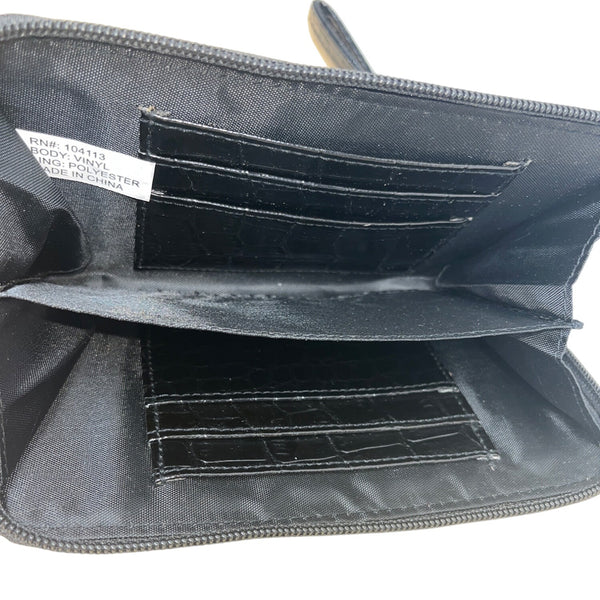 O.P.I Black Faux Croc Embossed Patented Leather Zip-Around Wristlet Clutch Sz M