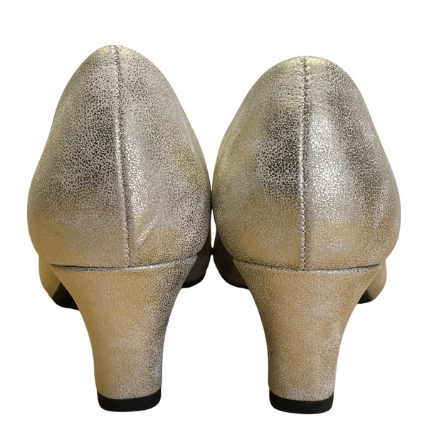 Easy Street Women’s Gold Faux Leather Alive 5 Block Heel Pumps Size 7M