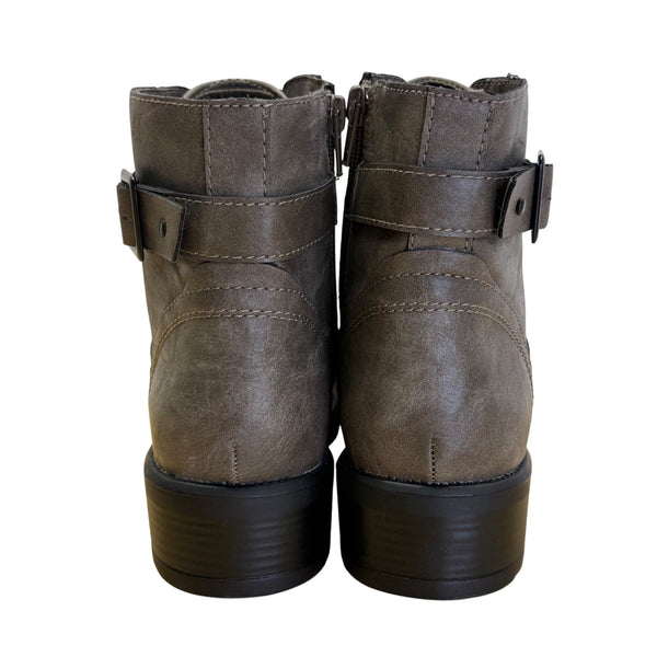 Madden Girl Taupe Lace-Up & Side Zipper With Buckle Detail Dellah Boots Sz 9.5M