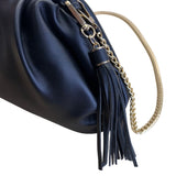 Understated Leather Women’s Black Leather With Tassel Detail & Gold Chain Clutch