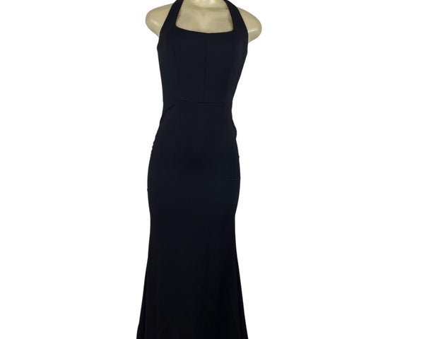 Hayley Paige Black Halter Neck Sleeveless Evening Gown With Back Tie