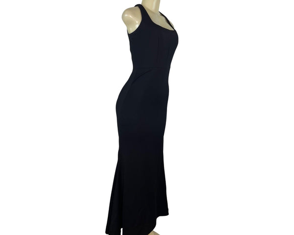 Hayley Paige Black Halter Neck Sleeveless Evening Gown With Back Tie