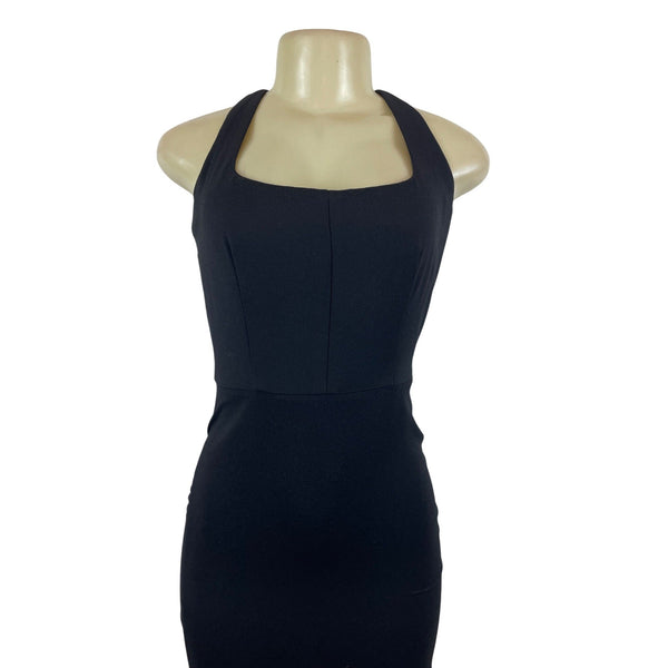 Hayley Paige Black Halter Neck Sleeveless Evening Gown With Back Tie