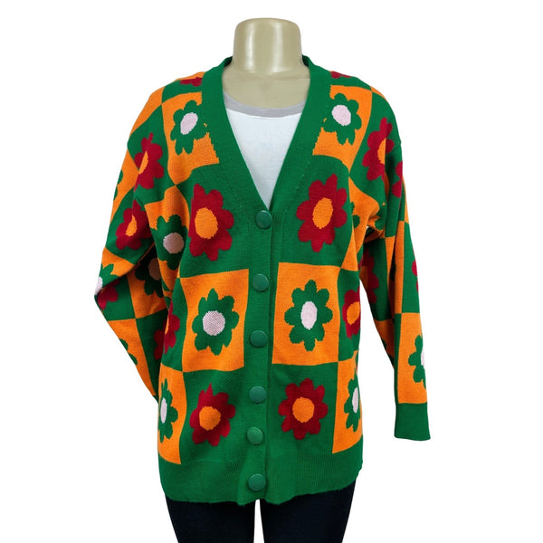 Black Fashion Women’s Multicolored Boke Checkerboard Sweater Cardigan Sz S - L