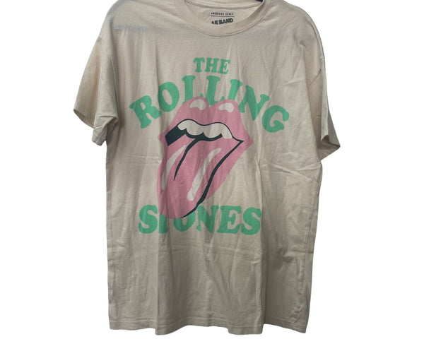 American Eagle Womens Beige Cotton Rolling Stones Graphic Band Tee Size XS/S