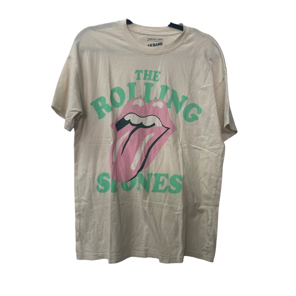 American Eagle Womens Beige Cotton Rolling Stones Graphic Band Tee Size XS/S