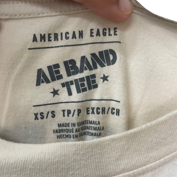 American Eagle Womens Beige Cotton Rolling Stones Graphic Band Tee Size XS/S