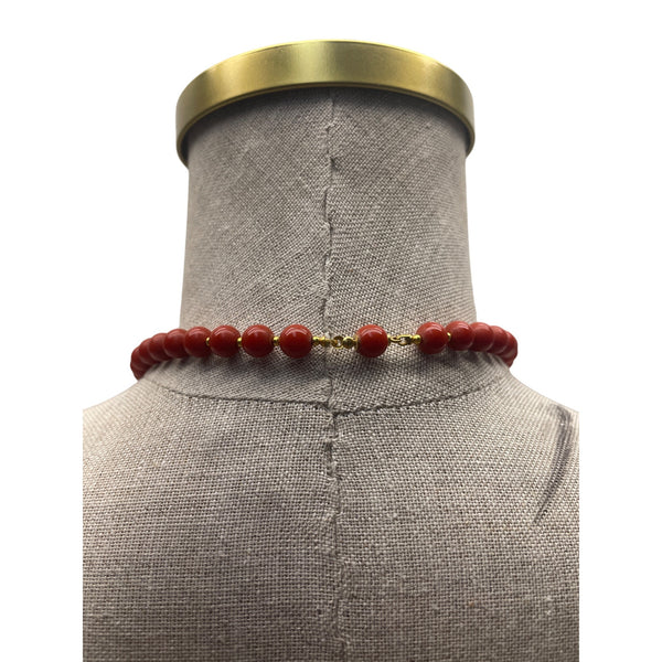 Vintage Red Beaded Necklace With Graduated Beads & Gold-Tone Clasp