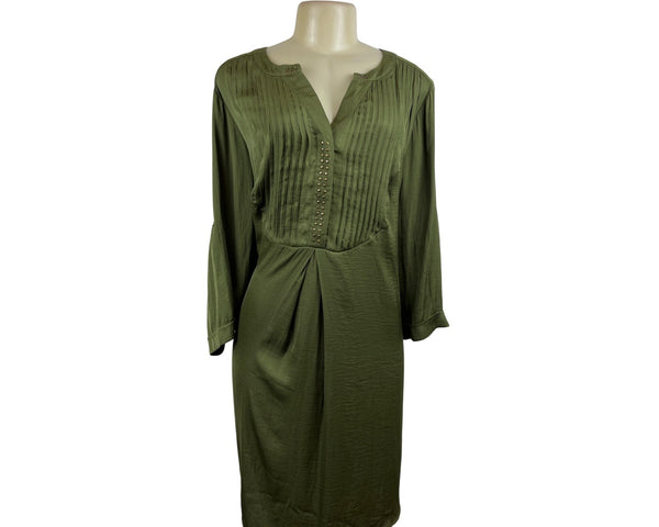Ellos Womens Plus Size 2X Olive Green Pleated Tunic Dress With Studded Accents
