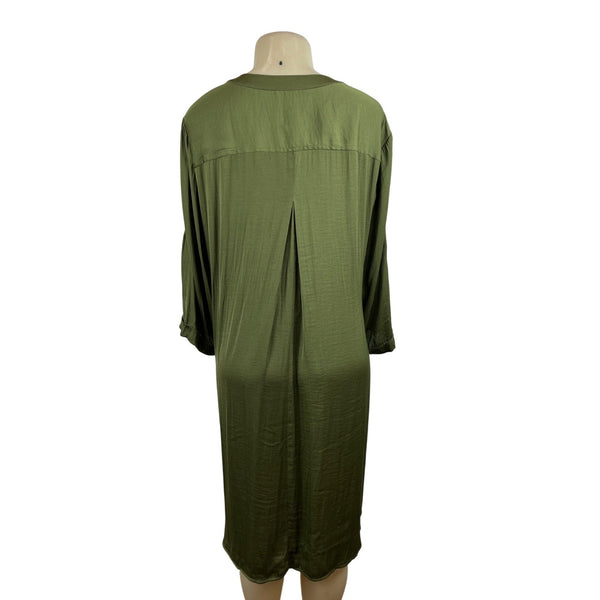 Ellos Womens Plus Size 2X Olive Green Pleated Tunic Dress With Studded Accents