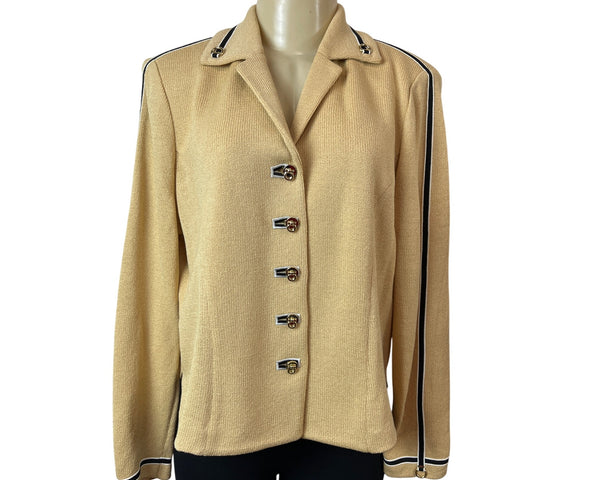 St. John Collection Knitted Beige Button-Up Womens Blazer Jacket Beige Sz 8