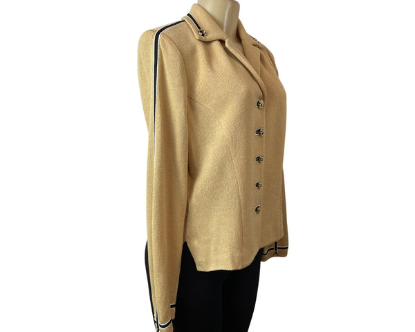 St. John Collection Knitted Beige Button-Up Womens Blazer Jacket Beige Sz 8