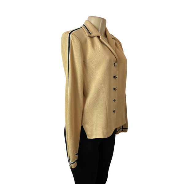 St. John Collection Knitted Beige Button-Up Womens Blazer Jacket Beige Sz 8