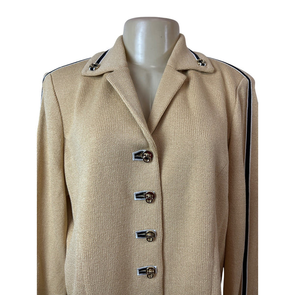 St. John Collection Knitted Beige Button-Up Womens Blazer Jacket Beige Sz 8