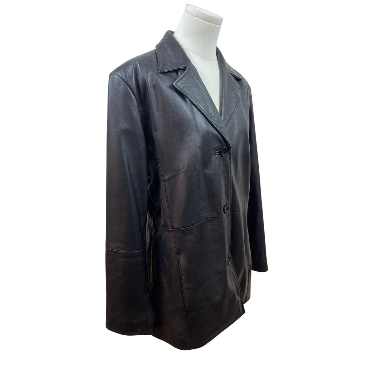 Hillard & Hanson Women Black Leather Blazer Jacket Outer & Polyester Lining Size L