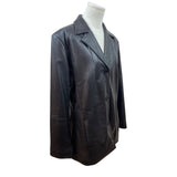 Hillard & Hanson Women Black Leather Blazer Jacket Outer & Polyester Lining Size L