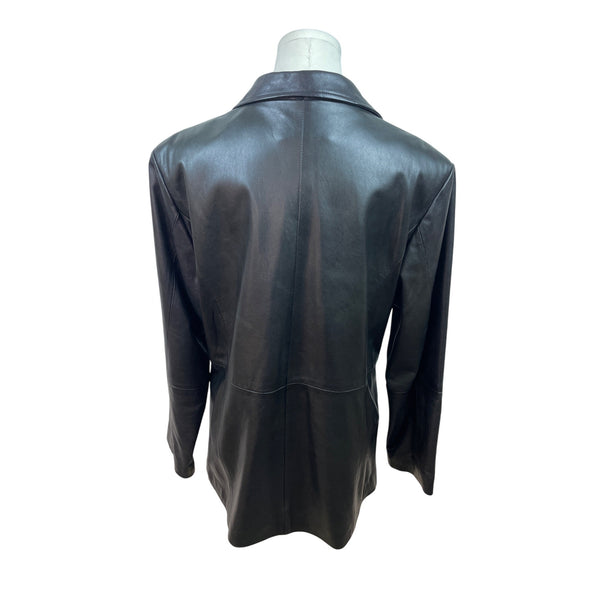 Hillard & Hanson Women Black Leather Blazer Jacket Outer & Polyester Lining Size L