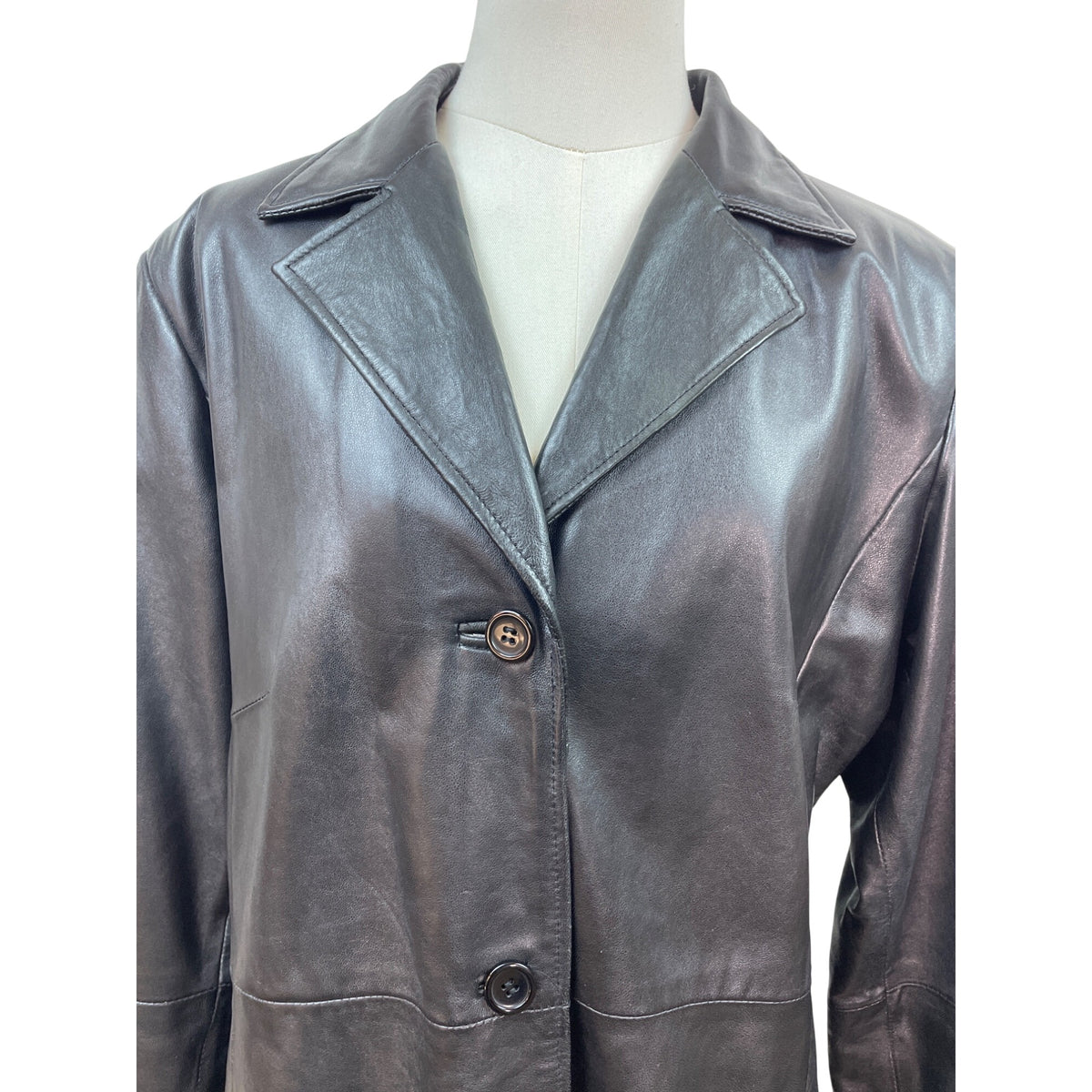 Hillard & Hanson Women Black Leather Blazer Jacket Outer & Polyester Lining Size L