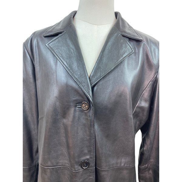 Hillard & Hanson Women Black Leather Blazer Jacket Outer & Polyester Lining Size L