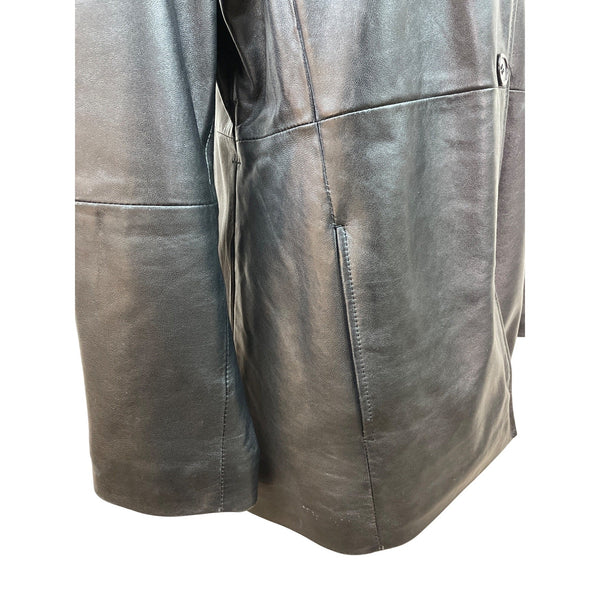 Hillard & Hanson Women Black Leather Blazer Jacket Outer & Polyester Lining Size L