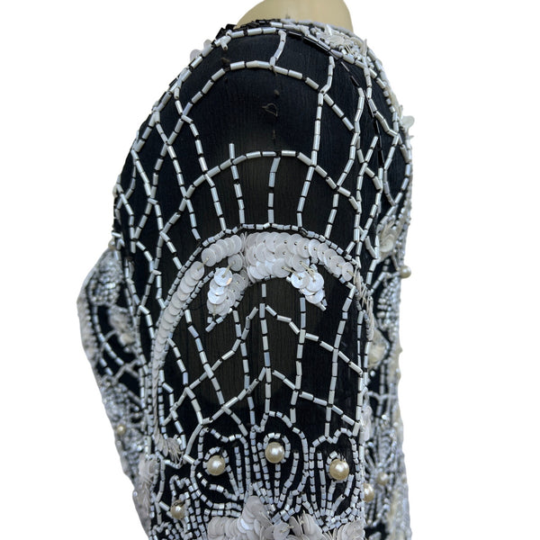 Vintage Sweet Lo Women’s Black and White Beaded Sequin Long Sleeve Dress Sz M New