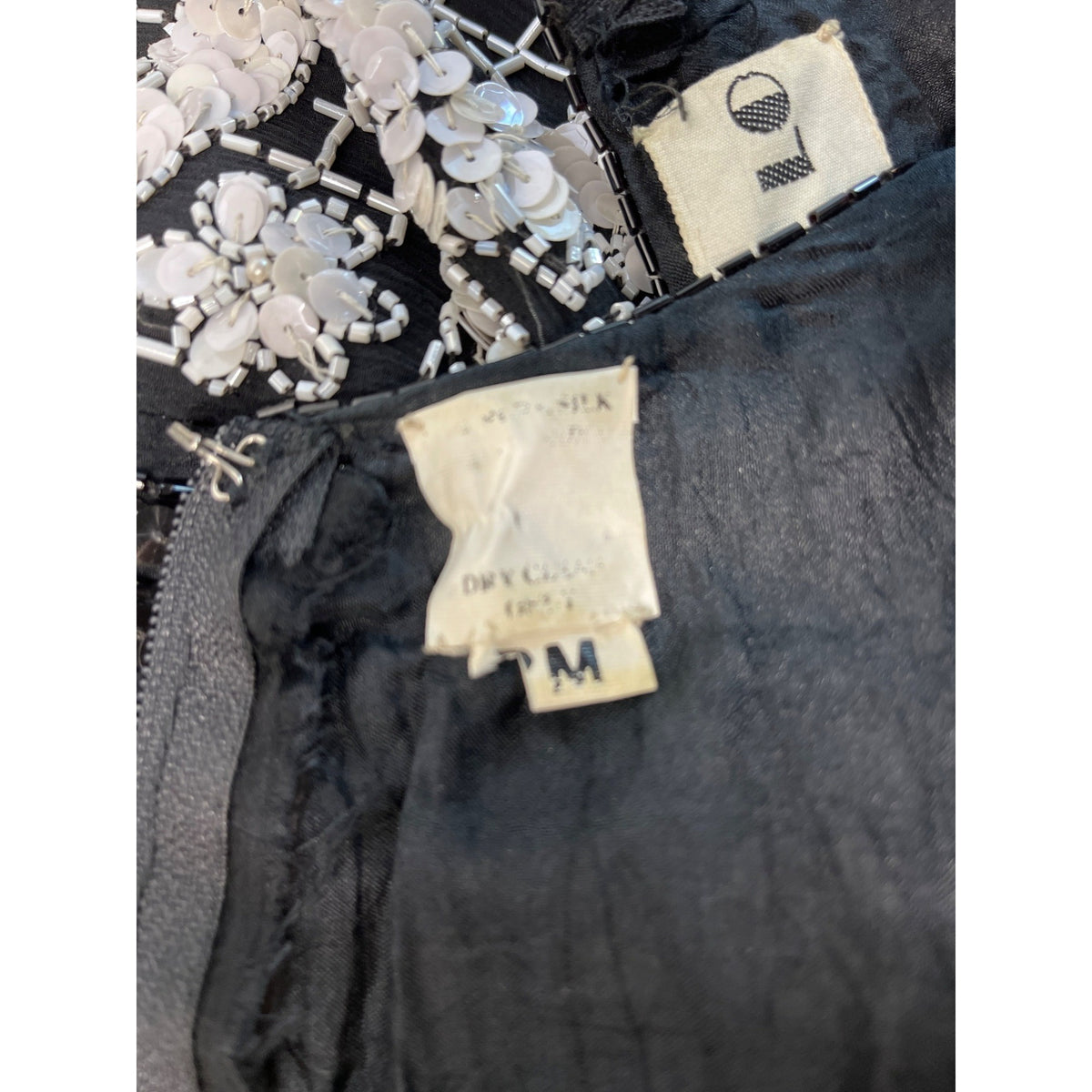 Vintage Sweet Lo Women’s Black and White Beaded Sequin Long Sleeve Dress Sz M New