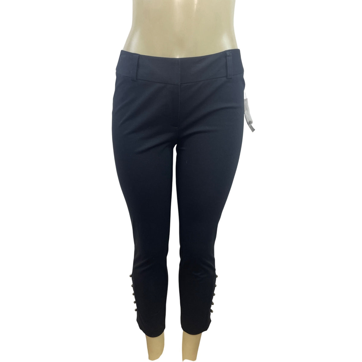 INC Womens Black Cropped Pants Slim Fit Button Detail Stretch Sz 4 - New