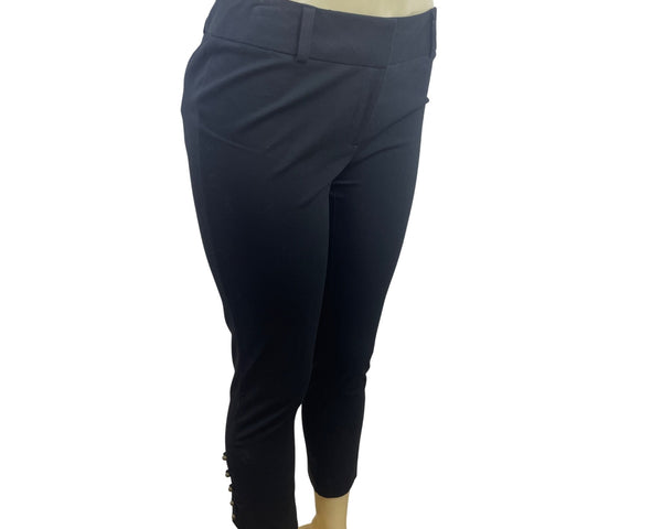 INC Womens Black Cropped Pants Slim Fit Button Detail Stretch Sz 4 - New