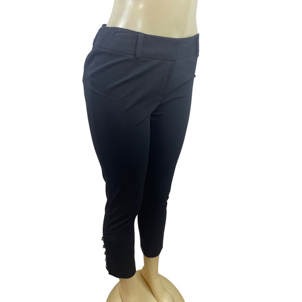 INC Womens Black Cropped Pants Slim Fit Button Detail Stretch Sz 4 - New