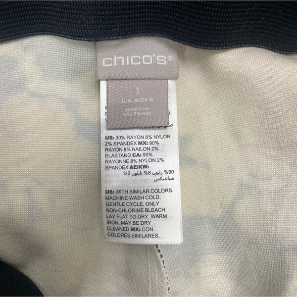 Chicos Floral Print Slim Ankle Pants Size 1 Black Multicolor Rayon Blend Womens