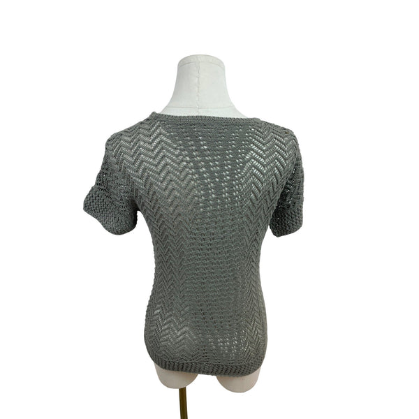 Chicos Open Knit Short Sleeve Sweater Top Gray Chevron Pattern Size 00