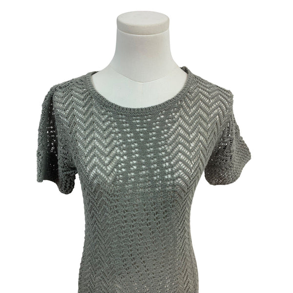 Chicos Open Knit Short Sleeve Sweater Top Gray Chevron Pattern Size 00