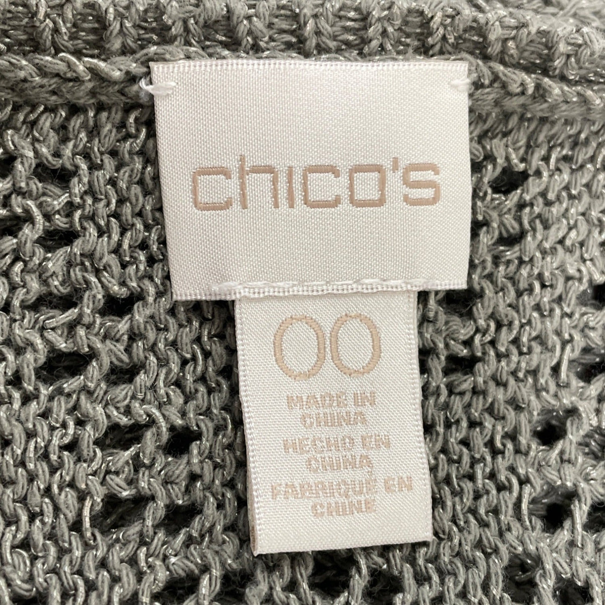 Chicos Open Knit Short Sleeve Sweater Top Gray Chevron Pattern Size 00