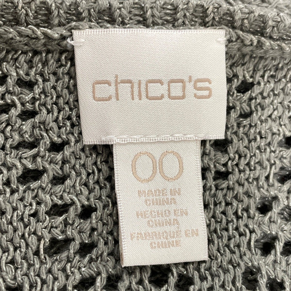 Chicos Open Knit Short Sleeve Sweater Top Gray Chevron Pattern Size 00