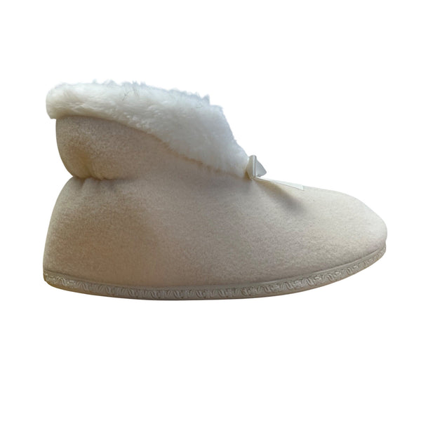 R.G Barry Corp. White Fuzzy Fur With Bow & Non-Slip Sole Ankle Bootie Slippers